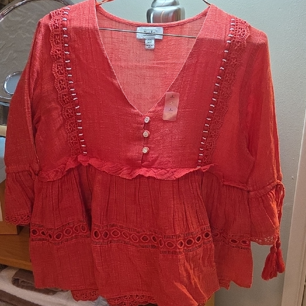 Women's Red Lace Trim Top